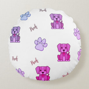 Redondo Cojín decorativo Perro y garras de cachorro rosa