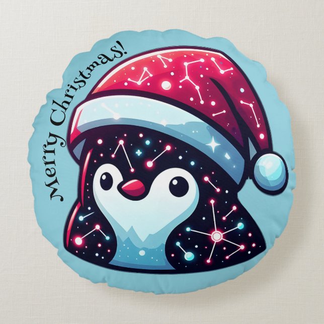 Redondo Cojín decorativo Pingüino Galaxy | Decoración cósm (Anverso)
