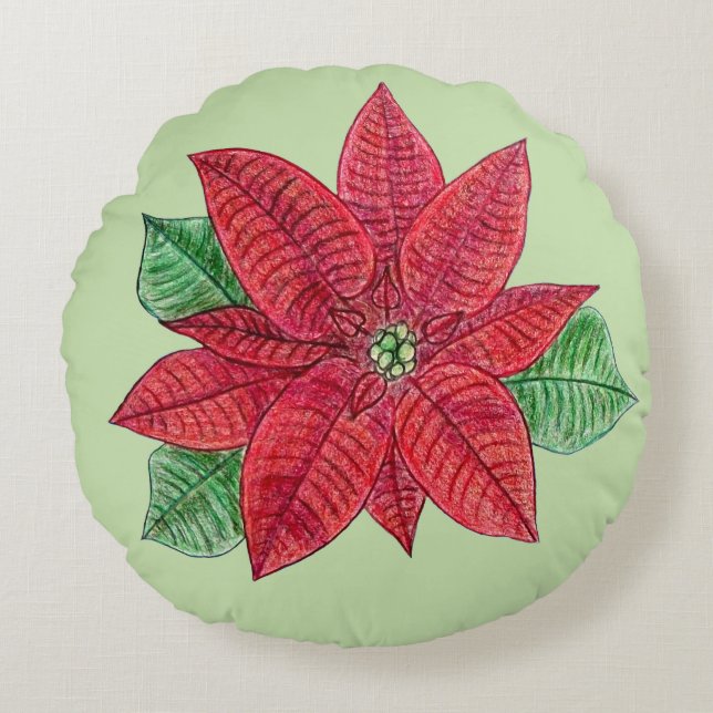 Redondo Cojín decorativo Poinsettia - Fondo de la Fábrica  (Anverso)