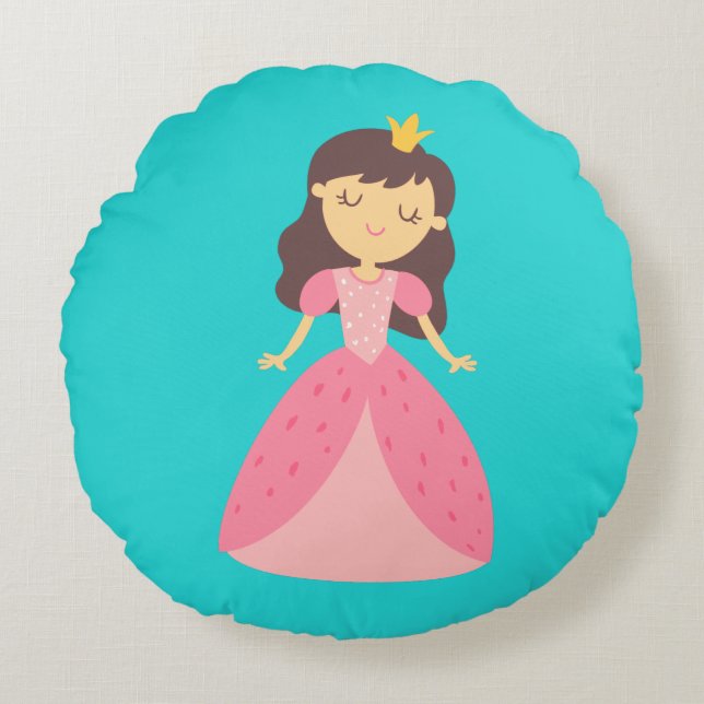 Redondo Cojín decorativo Princesa Turquesa y Rosa (Anverso)