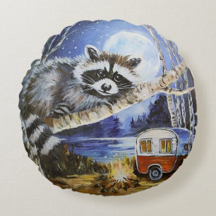 Redondo Cojín decorativo Raccoon y Camper Round
