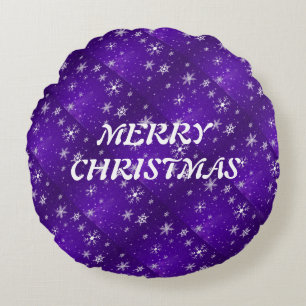Redondo Cojín decorativo Rd Azul-Púrpura Azul De Snowflake
