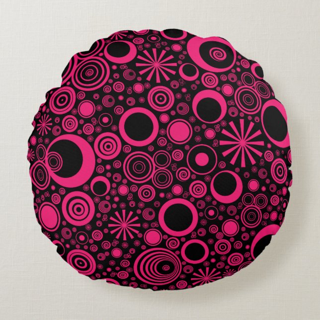 Redondo Cojín decorativo redondeado rosado-negro (Anverso)