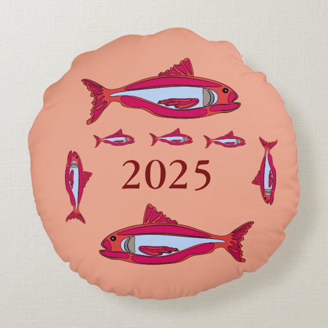 Redondo Cojín decorativo rosa con pescado rojo 2025 (Reverso)
