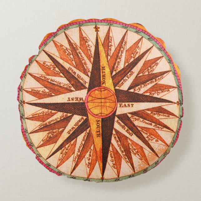 Redondo Cojín decorativo Rosa de brújula (Anverso)