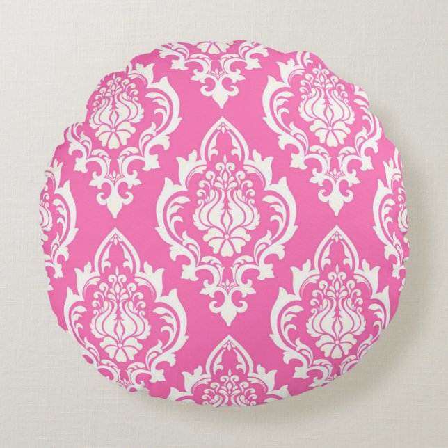 Redondo Cojín decorativo rosa persa de Damask (Anverso)