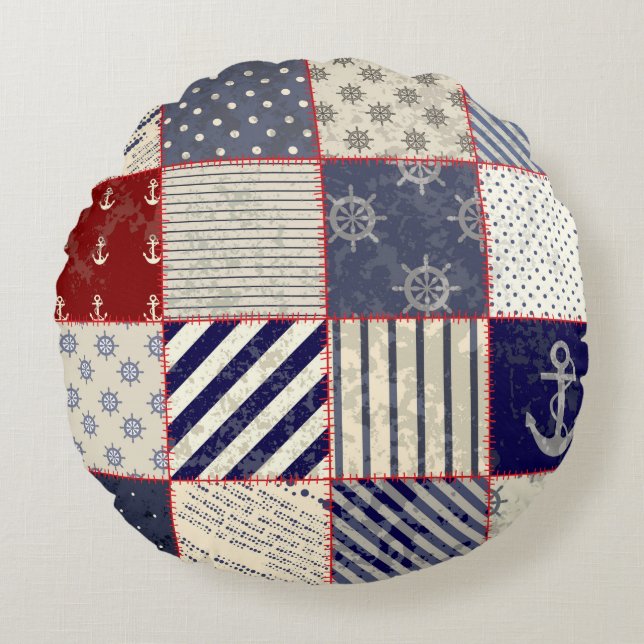 Redondo Cojín decorativo ROUND DE Patrón Náutico (Anverso)
