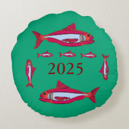 Redondo Cojín decorativo verde con peces rojos 2025
