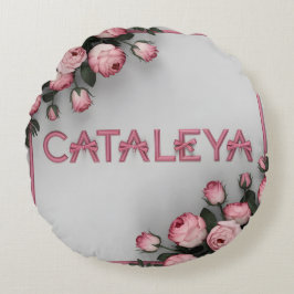 Redondo COJÍN DECORATIVO y manta de Rosa bordado CATALEYA