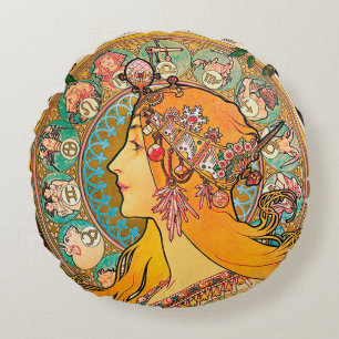 Redondo Cojín decorativo Zodiac, Alphonse Mucha