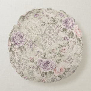 Redondo Cojín Lumbar de Rosas Rosadas y Lavanda Vintage Sh