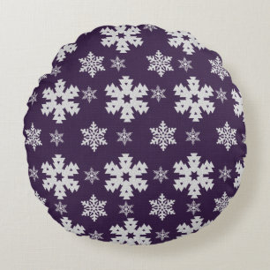 Redondo Copos de nieve morados y blancos, Cojín decorativo
