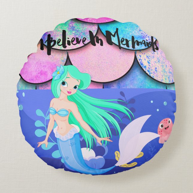 Redondo Creo En El Cojín decorativo De Las Sirenas (Anverso)