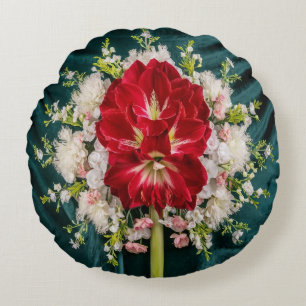Redondo Cubierta de Cojín decorativo floral de lujo Red Am