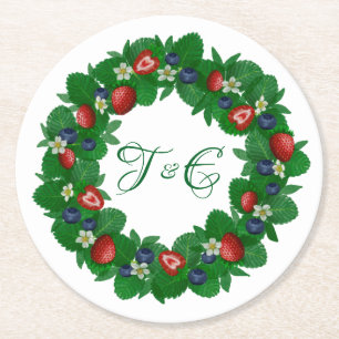 Redondo De Papel Hermosas Fresas y Arándanos Corona Posavasos