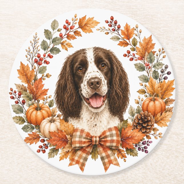 Redondo De Papel Springer Spaniel Otoño Posavasos (Anverso)
