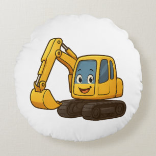 Redondo Diseño adorable de excavadora amarilla en cojín re