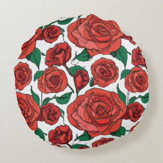 Redondo Diseño floral de rosa roja #1 Cojín decorativo