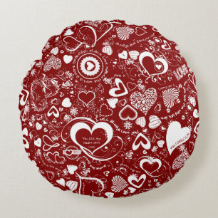 Redondo Doodles de amor al corazón, Cojín decorativo redon