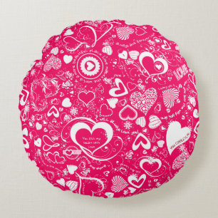 Redondo Doodles de amor al corazón, Cojín decorativo redon