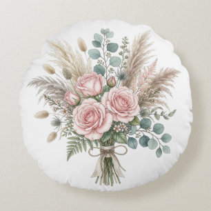 Redondo Elegante ramo floral Boho Blush Pink de cojín