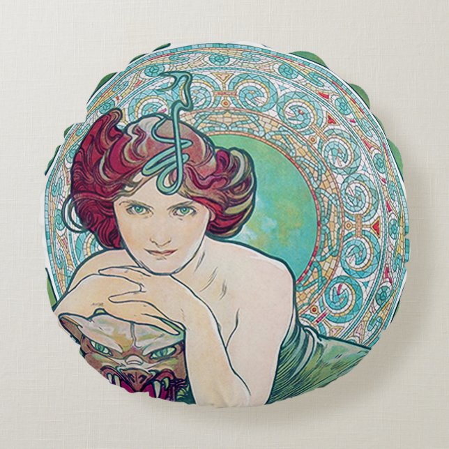 Redondo Esmeralda (Cuatro Joyas), Alphonse Mucha Cojín Dec (Anverso)
