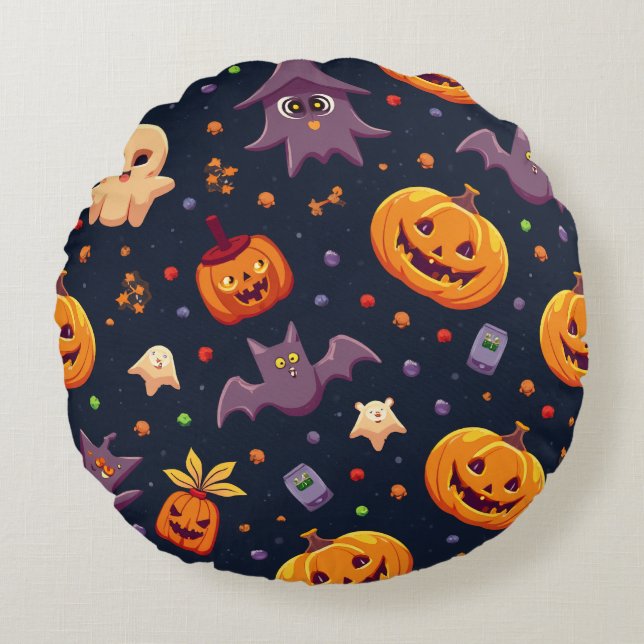 Redondo Este es un cojín de Halloween. (Anverso)