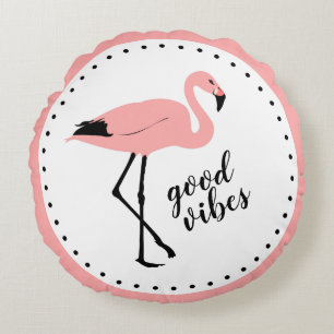 Redondo Flamingo Good Vibes Cojín decorativo negro rosado