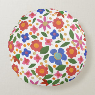 Redondo Floral de estilo de arte folclórico sobre Cojín de