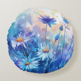 Redondo Flores de acuarela - Cojín decorativo floral redon