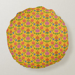 Redondo Flores y puntos de polka en Cojín decorativo redon