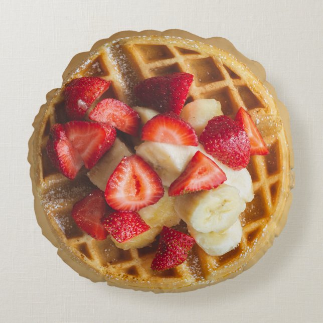 Redondo Fresa Banana Waffle Round Cojín decorativo (Anverso)