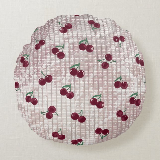 Redondo Funda de cojín de ganchillo de cereza – Rosa Paste (Anverso)
