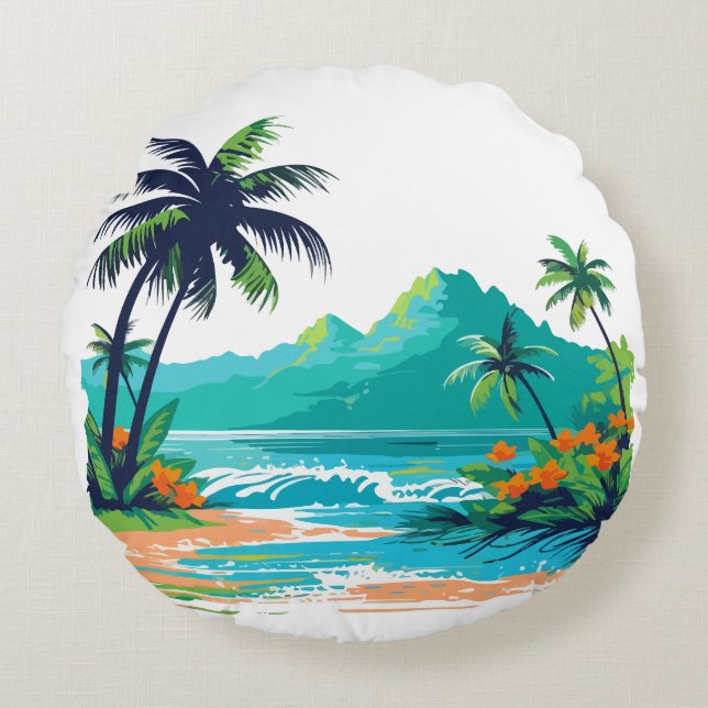 Redondo Funda de cojín de playa de isla tropical (Anverso)