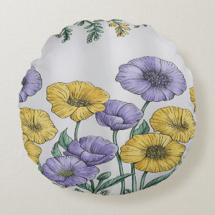 Redondo Funda de cojín floral botánico – Mano amarilla y p