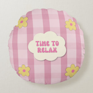 Redondo Funda de cojín floral rosa Time to Relax