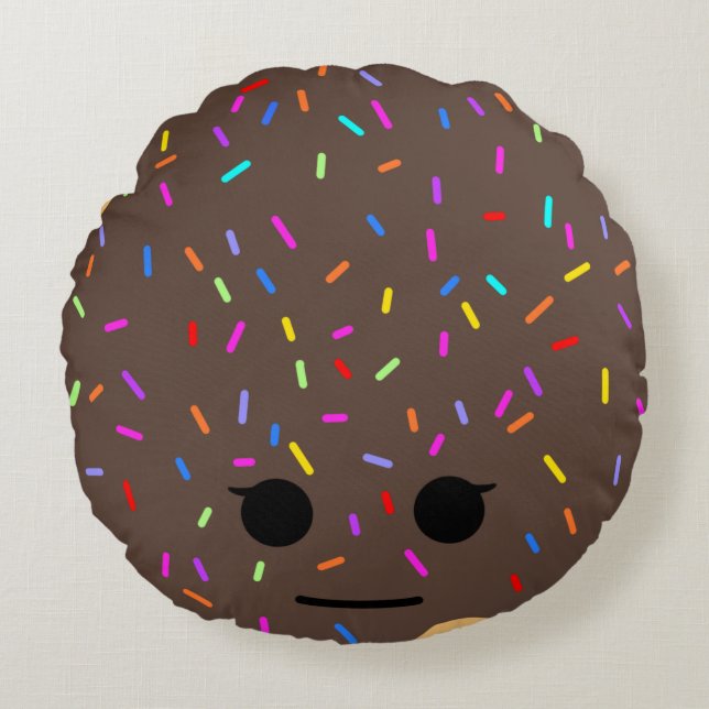 Redondo Funny Cara Chocolate Donut Round Cojín decorativo (Anverso)