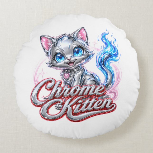 Redondo GATITO CROMO cojín de algodón (Anverso)