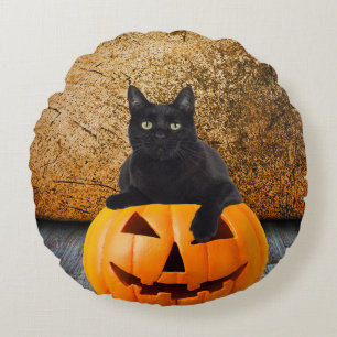 Redondo Gato Negro De Halloween En El Cojín decorativo Red
