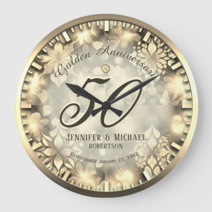 Redondo Grande 50 años Aniversario del Boda Dorado Gran Reloj