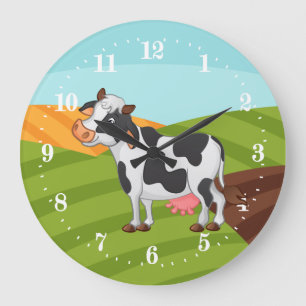 Redondo Grande adorable adorador de vacas rurales Gran Reloj
