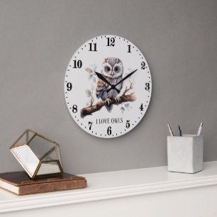 Redondo Grande adorables búho añaden texto Reloj