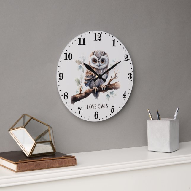 Redondo Grande adorables búho añaden texto Reloj (Oficina)