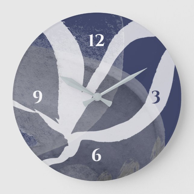 Redondo Grande Agujero azul gris y blanco artesanal Gran Reloj (Anverso)