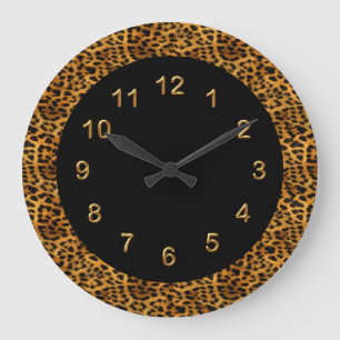 Redondo Grande Animal del estampado leopardo del negro del reloj