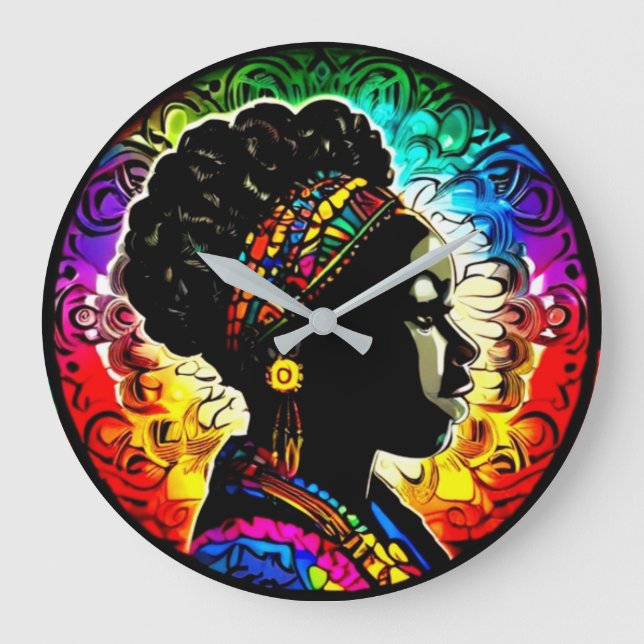 Redondo Grande Año de la Historia Negra linda mujer pared reloj d (Anverso)