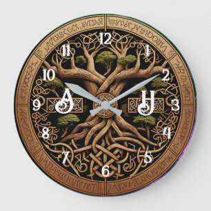 Redondo Grande Árbol de Viking Yggdrasil de Vida Gran Reloj