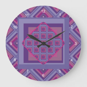 Redondo Grande arte de reloj de patrón de diamantes de lavanda de