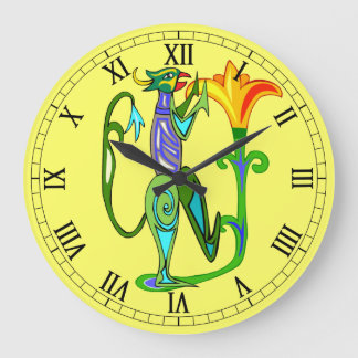 Redondo Grande Arte egipcio con reloj numérico romano de flores L