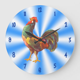 Redondo Grande Arte pintado en el reloj de la cocina blanca azul
